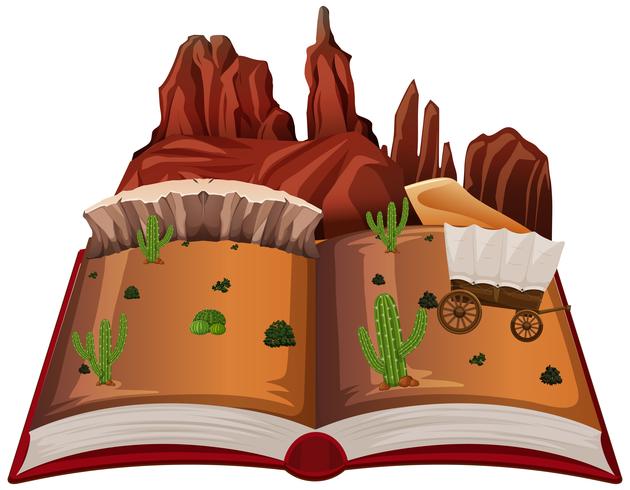 Abra o tema do deserto ocidental de livro vetor