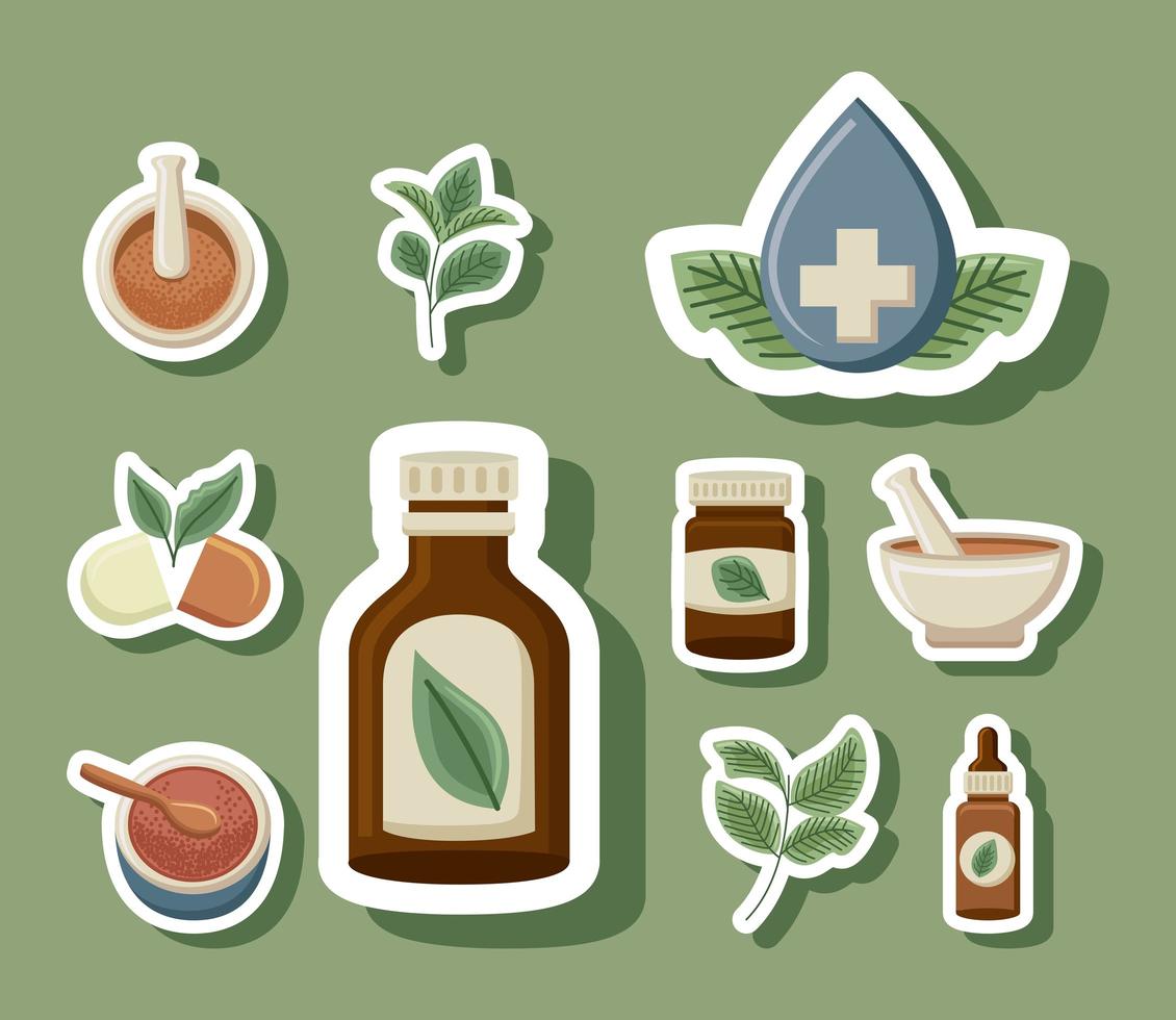 dez ícones de medicina alternativa vetor