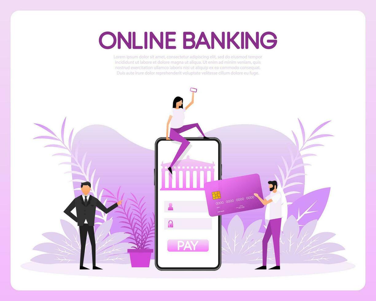 Internet bancário, Móvel pagamento, conectados bancário. Forma de pagamento do Utilitário, banco restaurante vetor