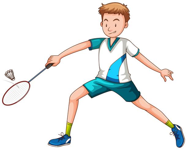Homem, jogando badminton, com, raquete vetor
