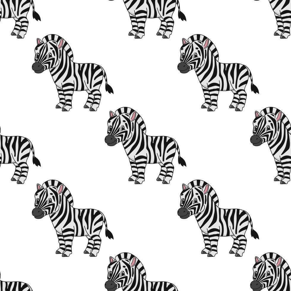 zebra feliz. padrão colorido sem costura com personagem de desenho animado bonito. ilustração em vetor plana simples isolada no fundo branco. criar papel de parede, tecido, papel de embrulho, capas, sites.