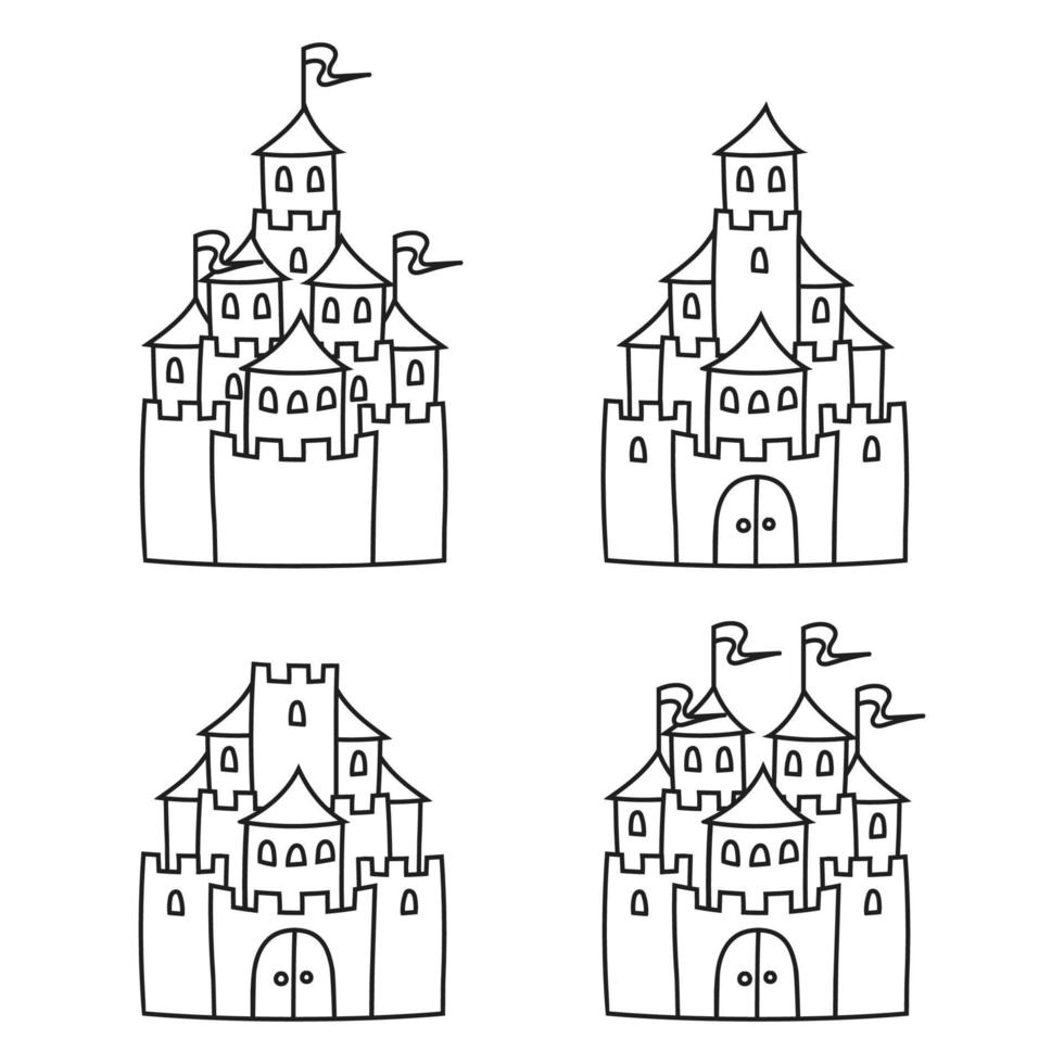 castelo de conto de fadas. página do livro para colorir para crianças. estilo de desenho animado. ilustração vetorial isolada no fundo branco. vetor