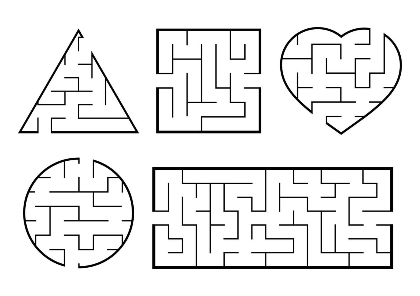 um conjunto de labirintos. jogo para crianças. quebra-cabeça para crianças. enigma do labirinto. encontre o caminho certo. ilustração vetorial. vetor