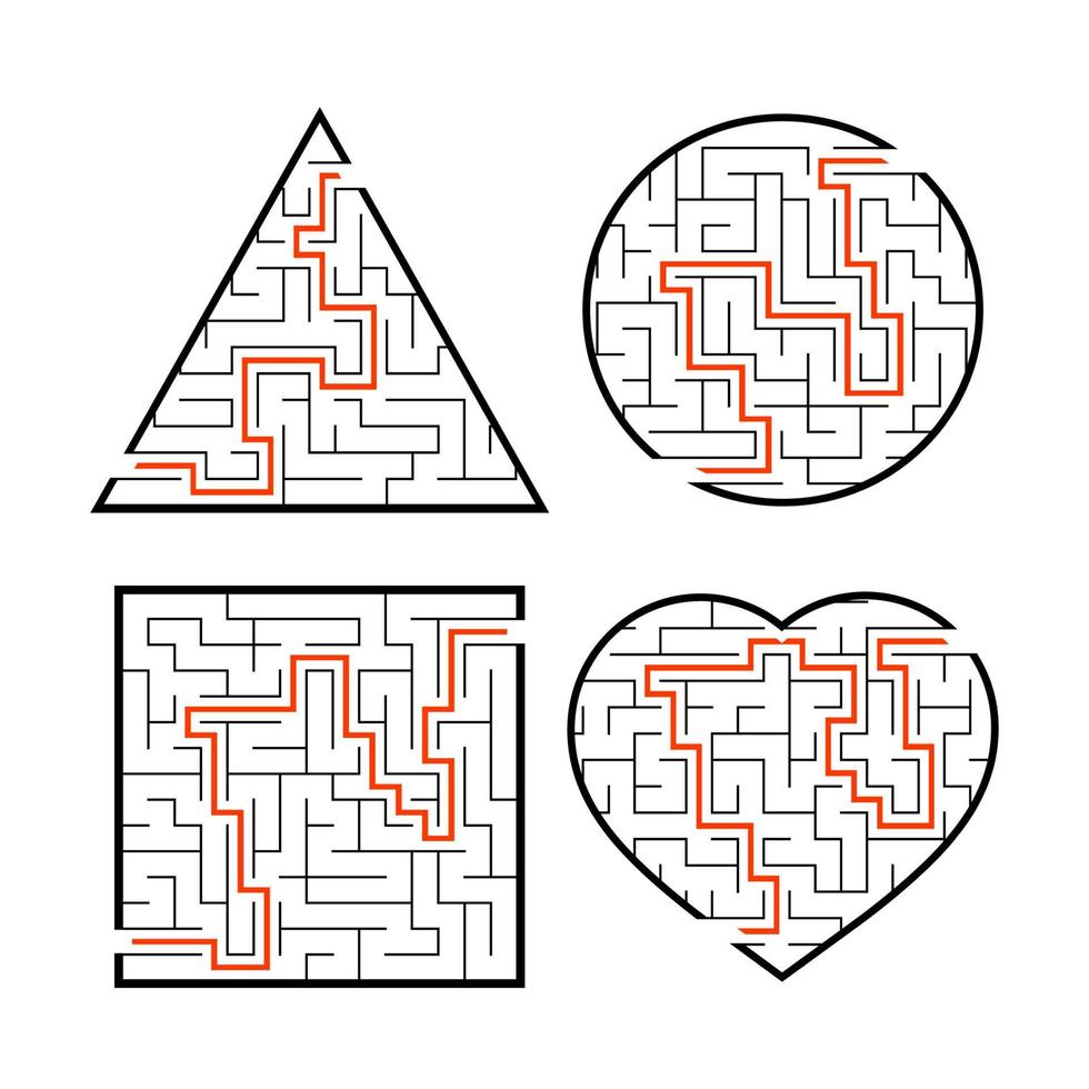 um conjunto de labirintos. jogo para crianças. quebra-cabeça para crianças. enigma do labirinto. encontre o caminho certo. ilustração vetorial. vetor