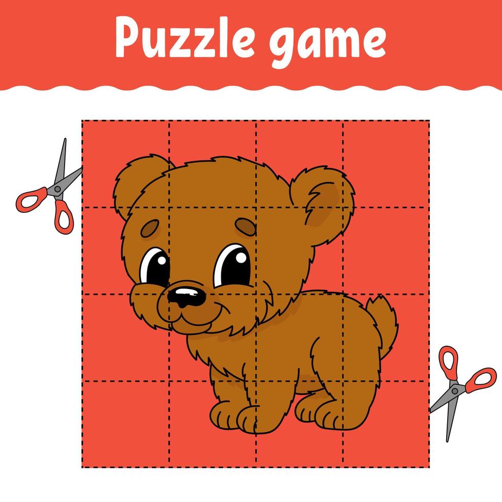 jogo de puzzle para crianças. planilha de desenvolvimento educacional. jogo de aprendizagem para crianças. página de atividades. para criança. enigma para a pré-escola. ilustração em vetor plana isolada simples no estilo bonito dos desenhos animados.