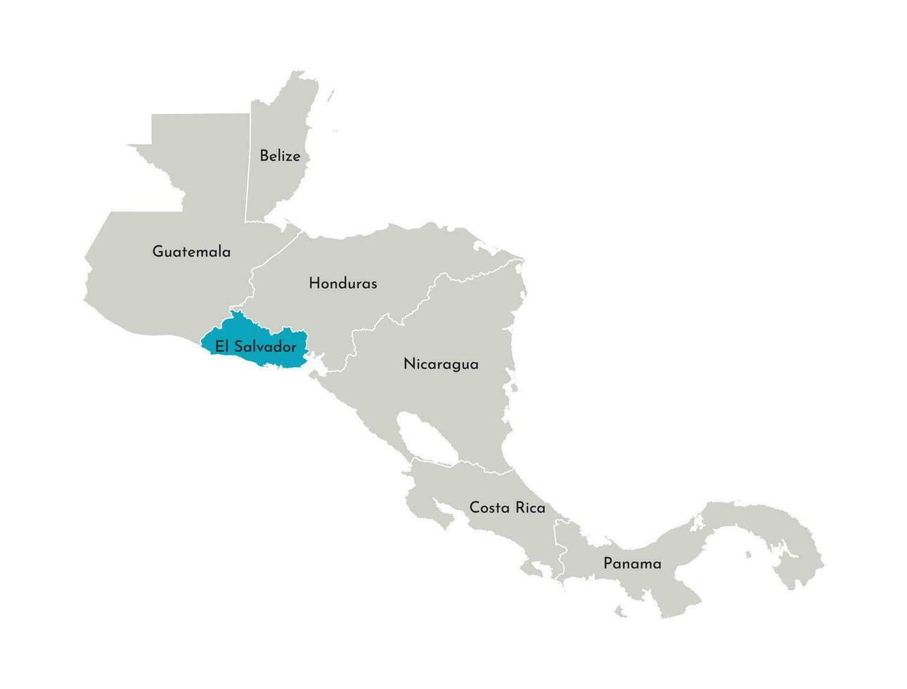 vetor ilustração com simplificado mapa do central América região com azul contorno do el salvador. cinzento silhuetas, branco esboço do estados' fronteira.