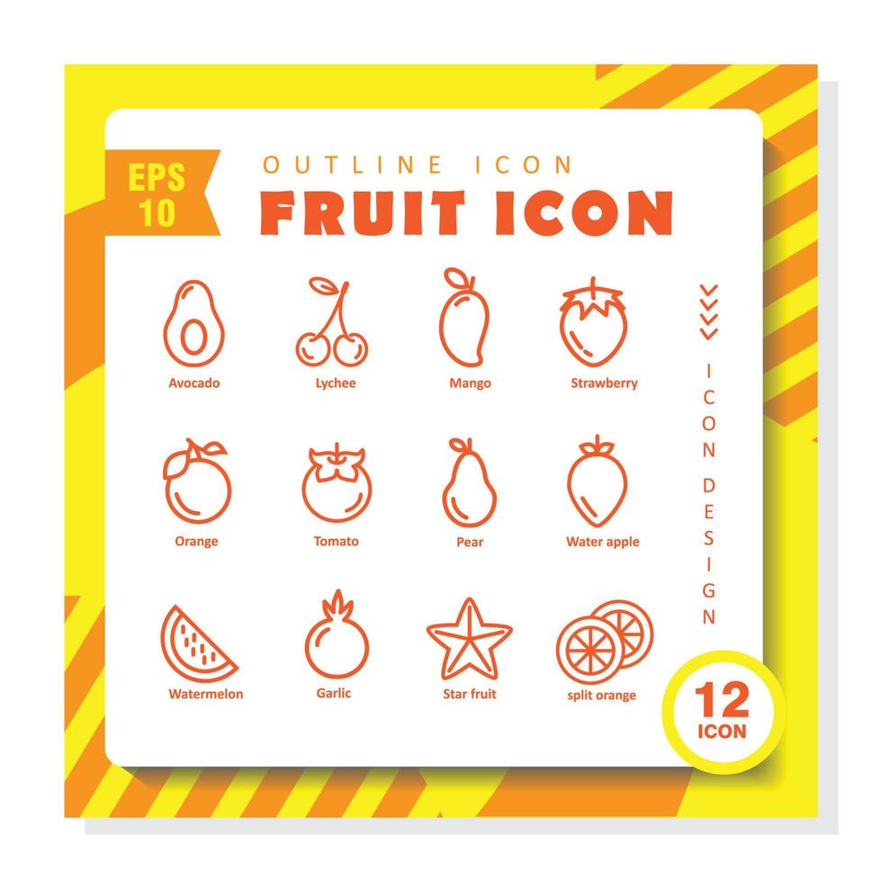 conjunto de ícones de contorno misturados sobre frutas. dset de ícones de contorno misturados sobre frutas. design moderno. vectoresign editável na moda. vetor editável