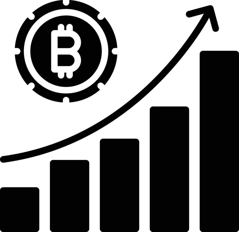 bitcoin crescimento relatório sólido e glifo vetor ilustração