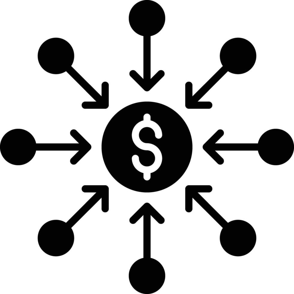 financiamento colaborativo dólares sólido e glifo vetor ilustração