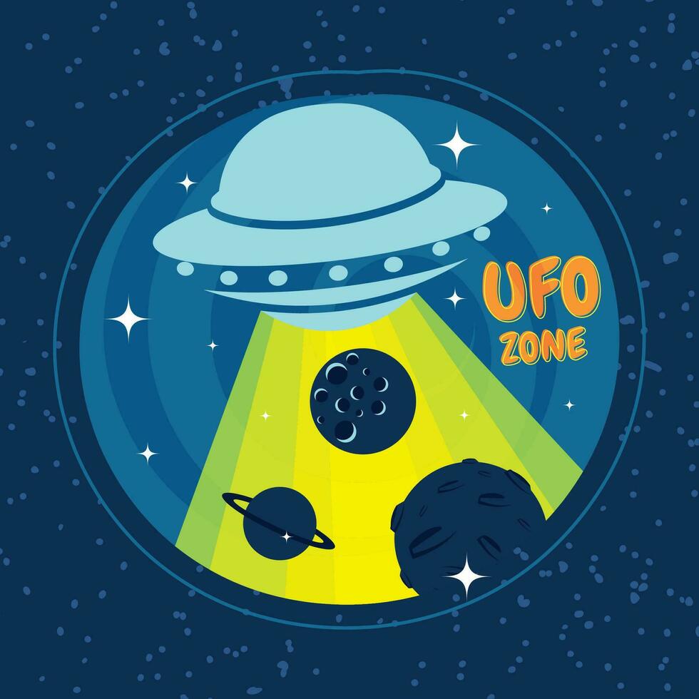 fofa desenho animado estrangeiro UFO adesivo vetor