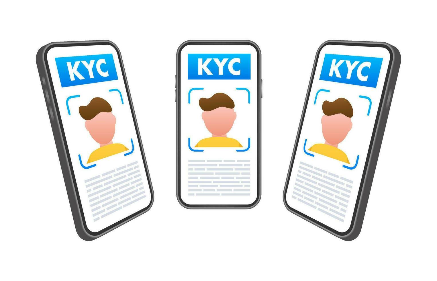 digital kyc processo em Smartphone com facial reconhecimento tecnologia para do utilizador identidade verificação vetor ilustração