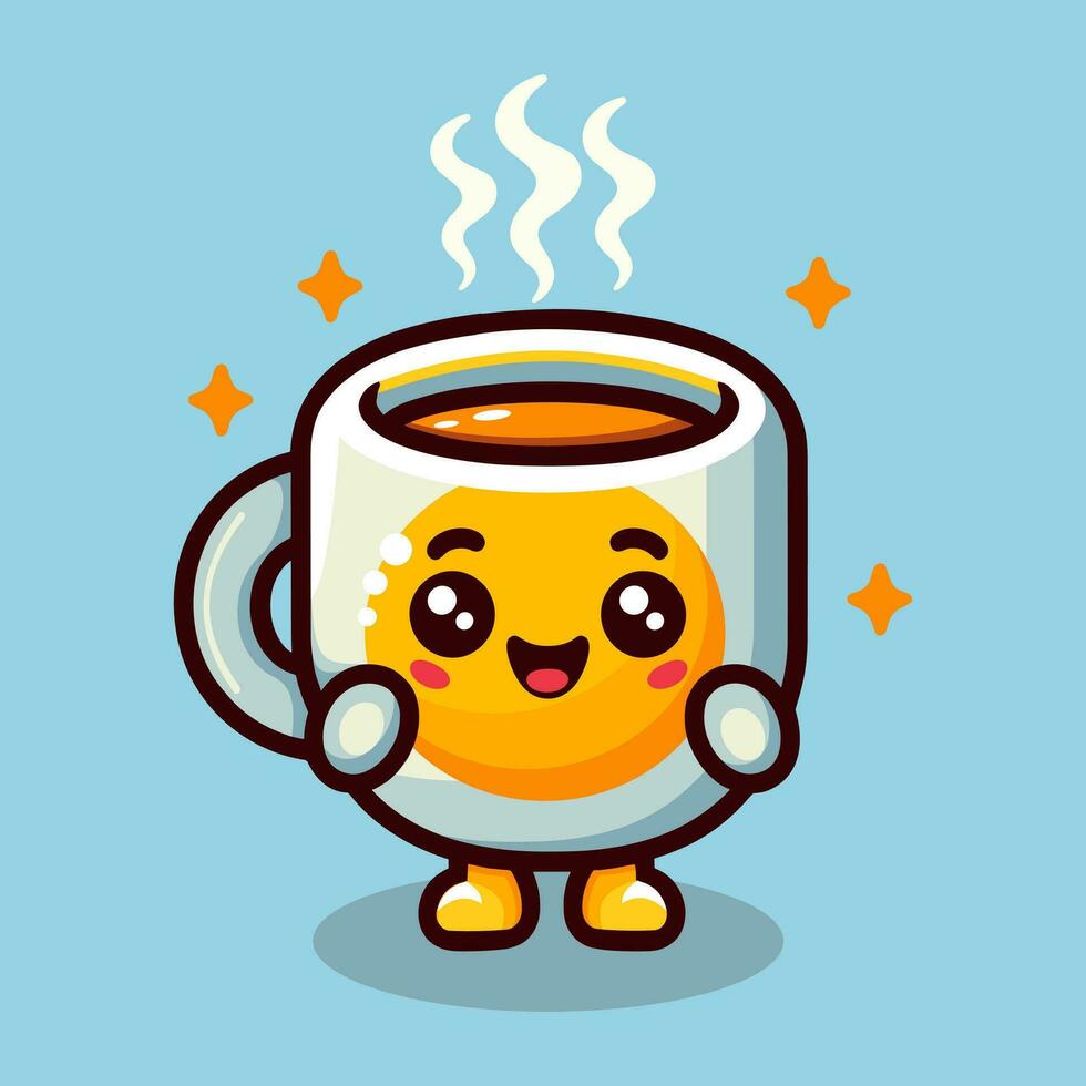 fofa feliz café copo desenho animado vetor ícone ilustração. beber personagem ícone