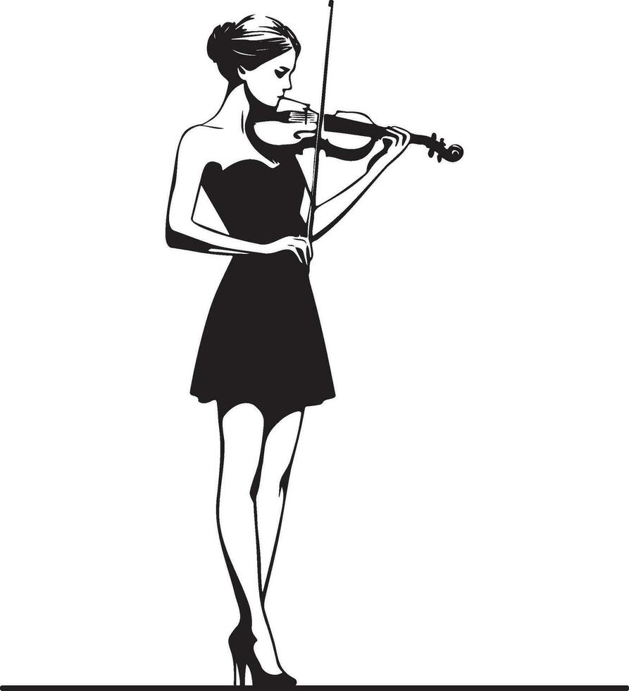 mulher jogar violino linha desenho. vetor