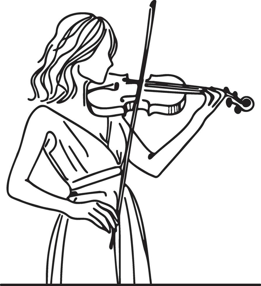 mulher jogar violino linha desenho. vetor