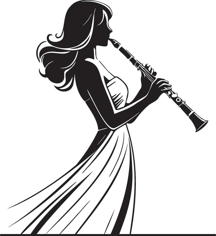 mulher jogar clarinete linha desenho. vetor