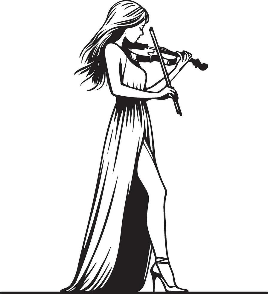 mulher jogar violino linha desenho. vetor