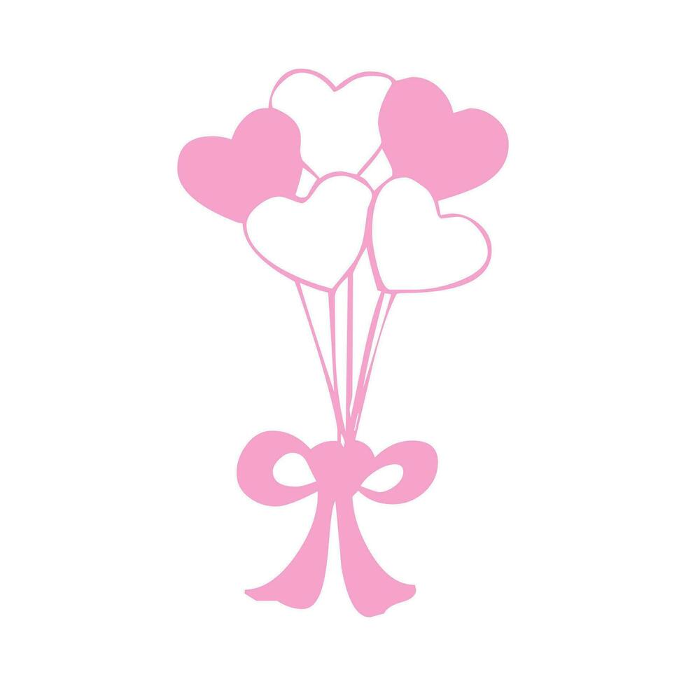 grupo do Rosa coração balões amarrado com fita ícone vetor