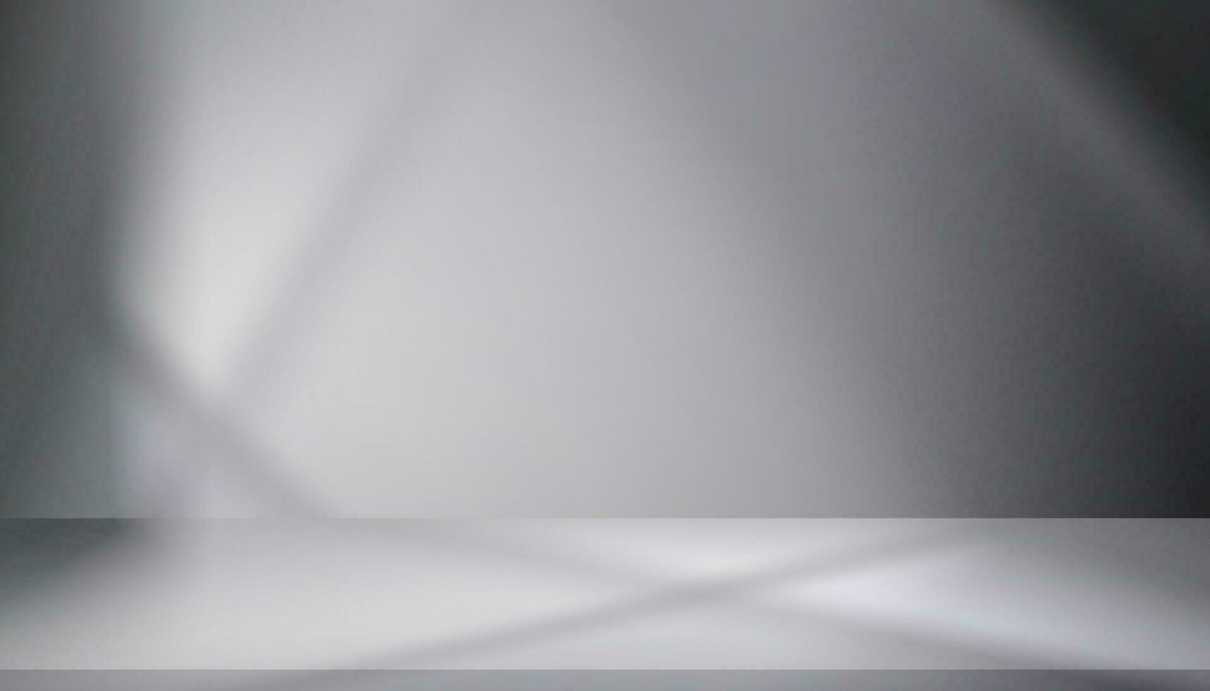 cinzento fundo estúdio parede quarto com luz e janela sombra para produtos apresentação.vetor 3d pano de fundo esvaziar néon quarto fundo com luz solar efeito excessivamente em chão, maquete para exibição produtos vetor
