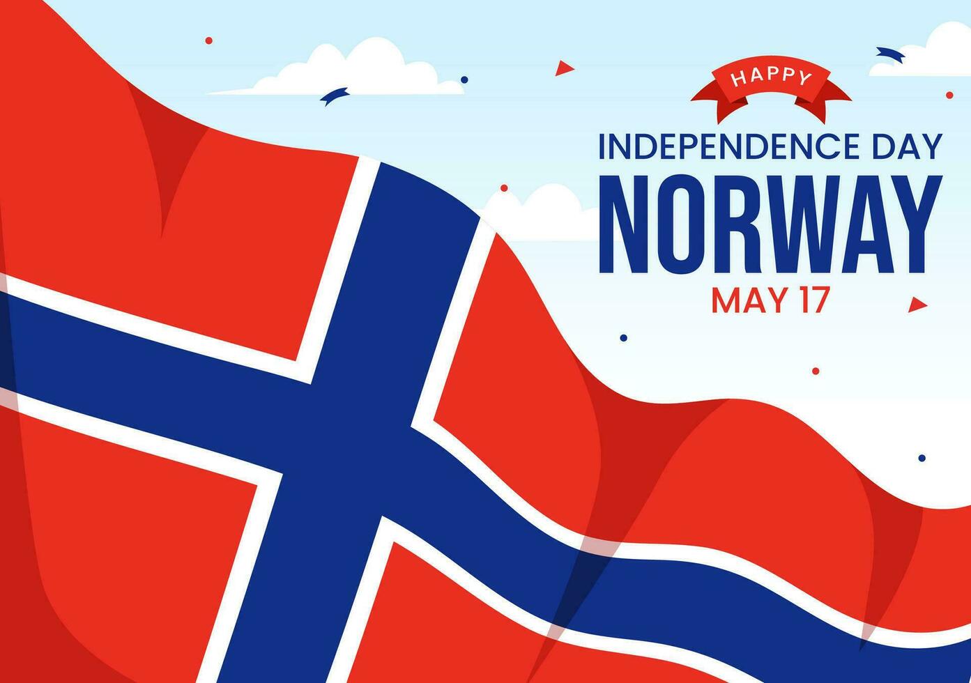 Noruega independência dia vetor ilustração em pode 17 com bandeira do norueguês e fita dentro nacional feriado celebração plano desenho animado fundo