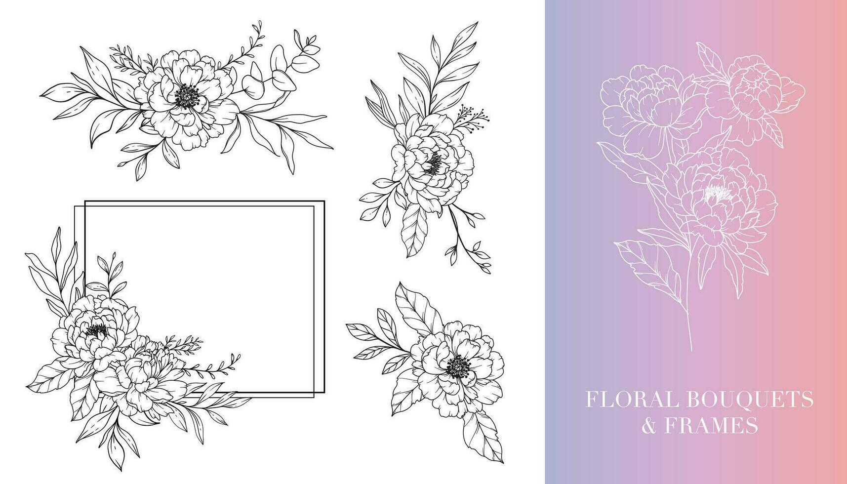 peônia linha desenho. floral quadros e buquês. floral linha arte. bem linha peônia quadros mão desenhado ilustração. mão desenhado esboço magnólias. botânico coloração página. peônia isolado vetor