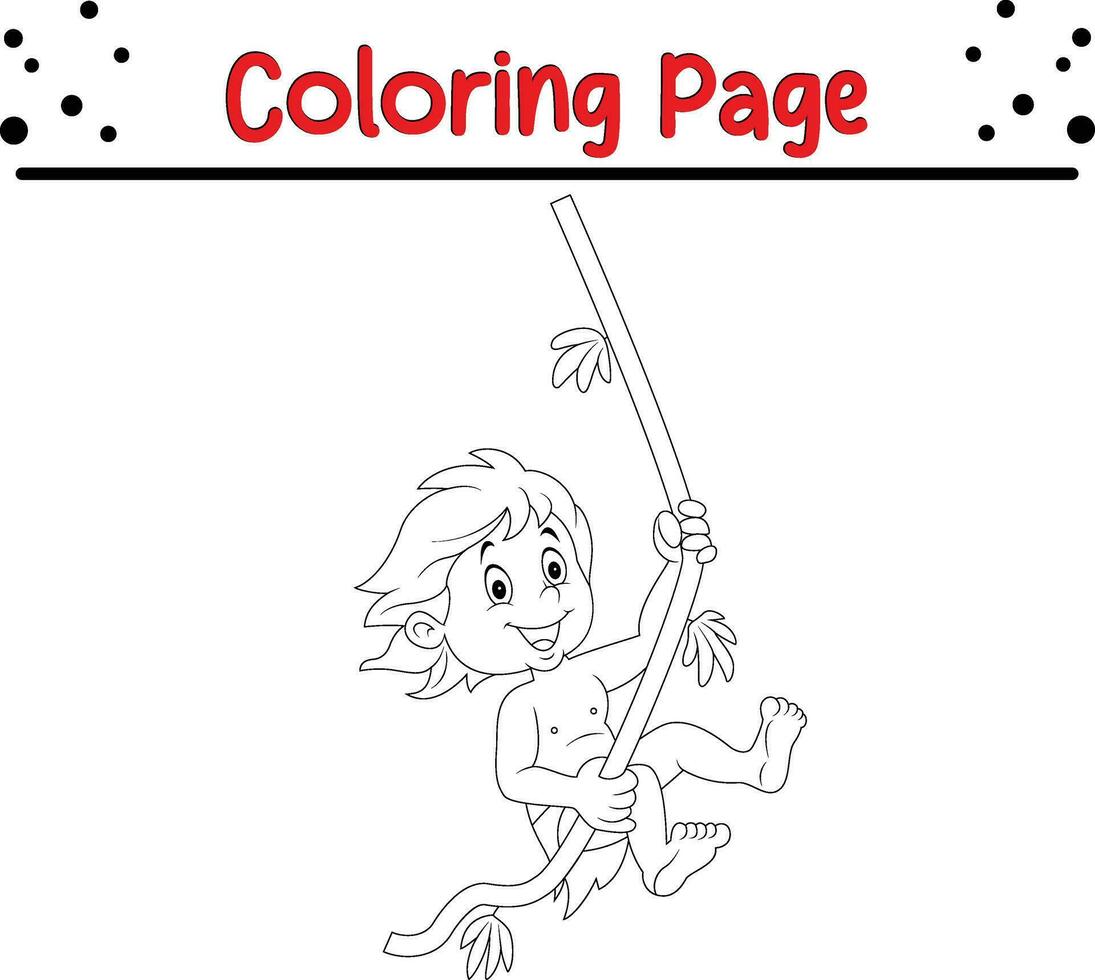 Tarzan oscilante árvore coloração página vetor