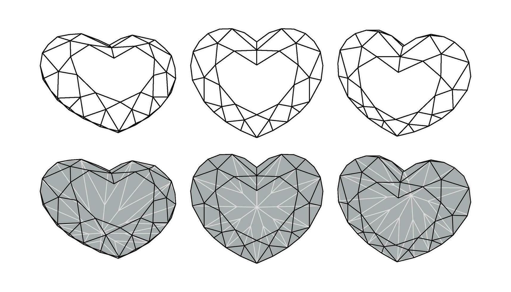 conjunto do isolado coração em forma pedra preciosa ilustrações vetor