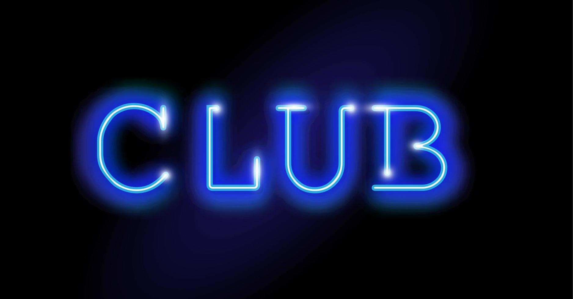 vetor de sinal de néon do clube. modelo de design de sinal de néon azul de clube noturno, banner de luz, azul escuro conduzido anúncio de noite brilhante, inscrição de luz. ilustração vetorial isolada em fundo preto