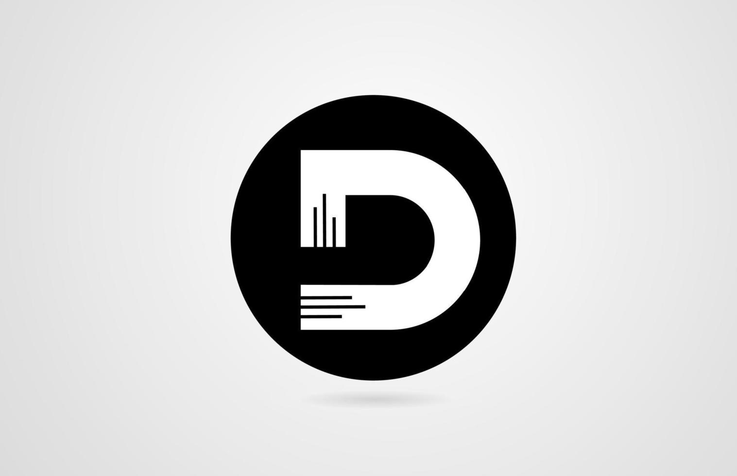 d letra do alfabeto branco círculo preto empresa logotipo ícone design corporativo vetor