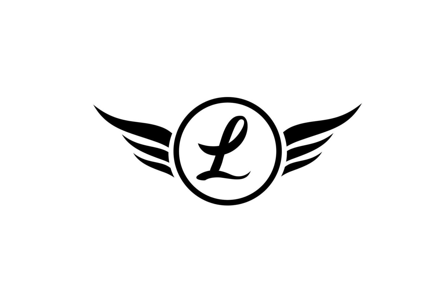 ícone do logotipo de letra do alfabeto de asas l preto e branco com um círculo para o projeto da empresa e negócios vetor