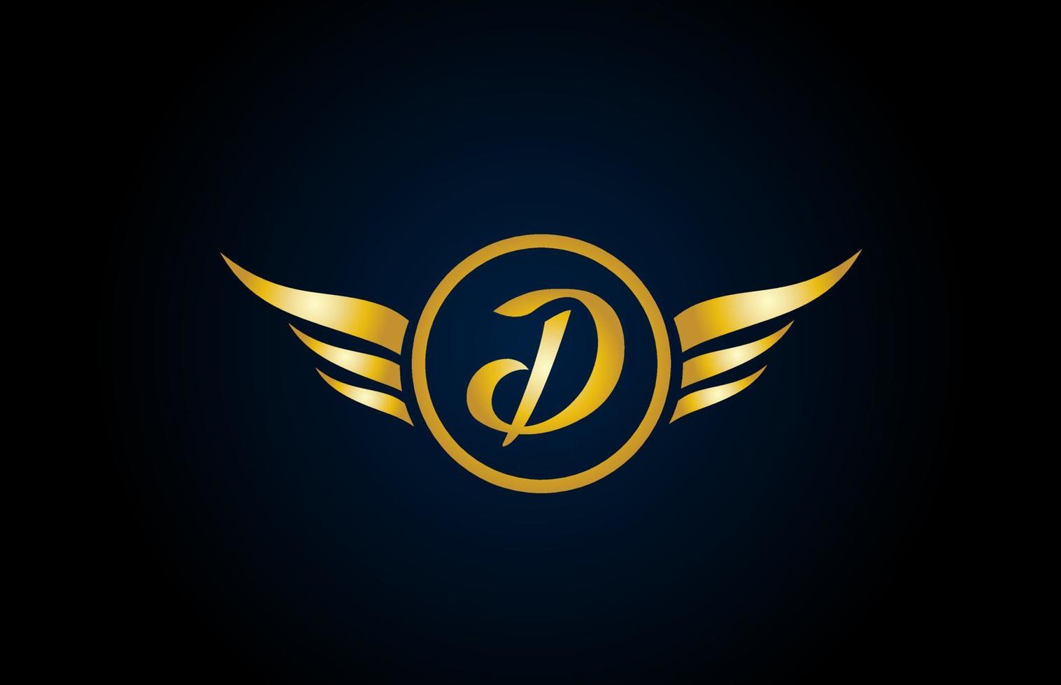 ícone do logotipo de letra do alfabeto dourado d wing wings com design elegante para empresas e negócios vetor