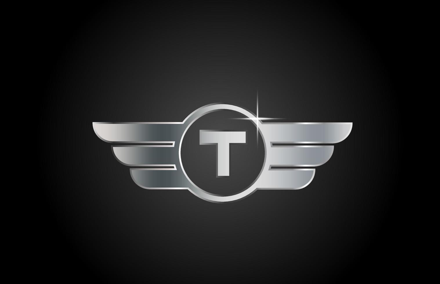 t ícone do logotipo da letra do alfabeto para negócios e empresa com design de asas vetor