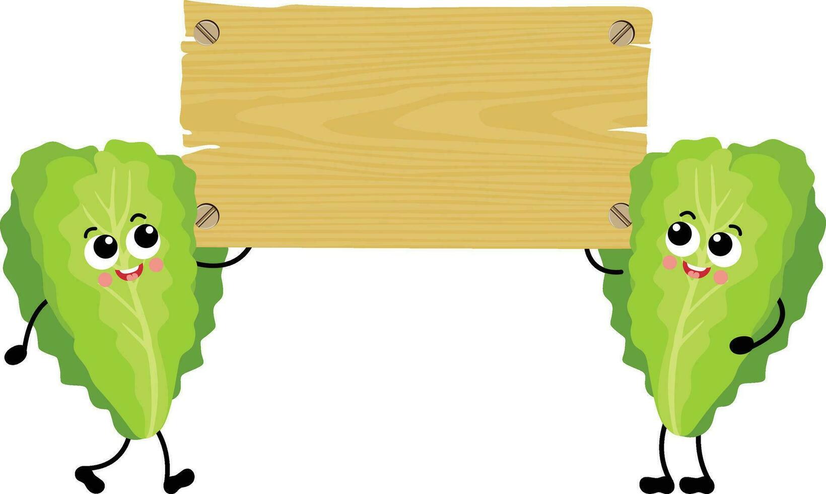 dois engraçado verde alfaces segurando a esvaziar de madeira borda vetor