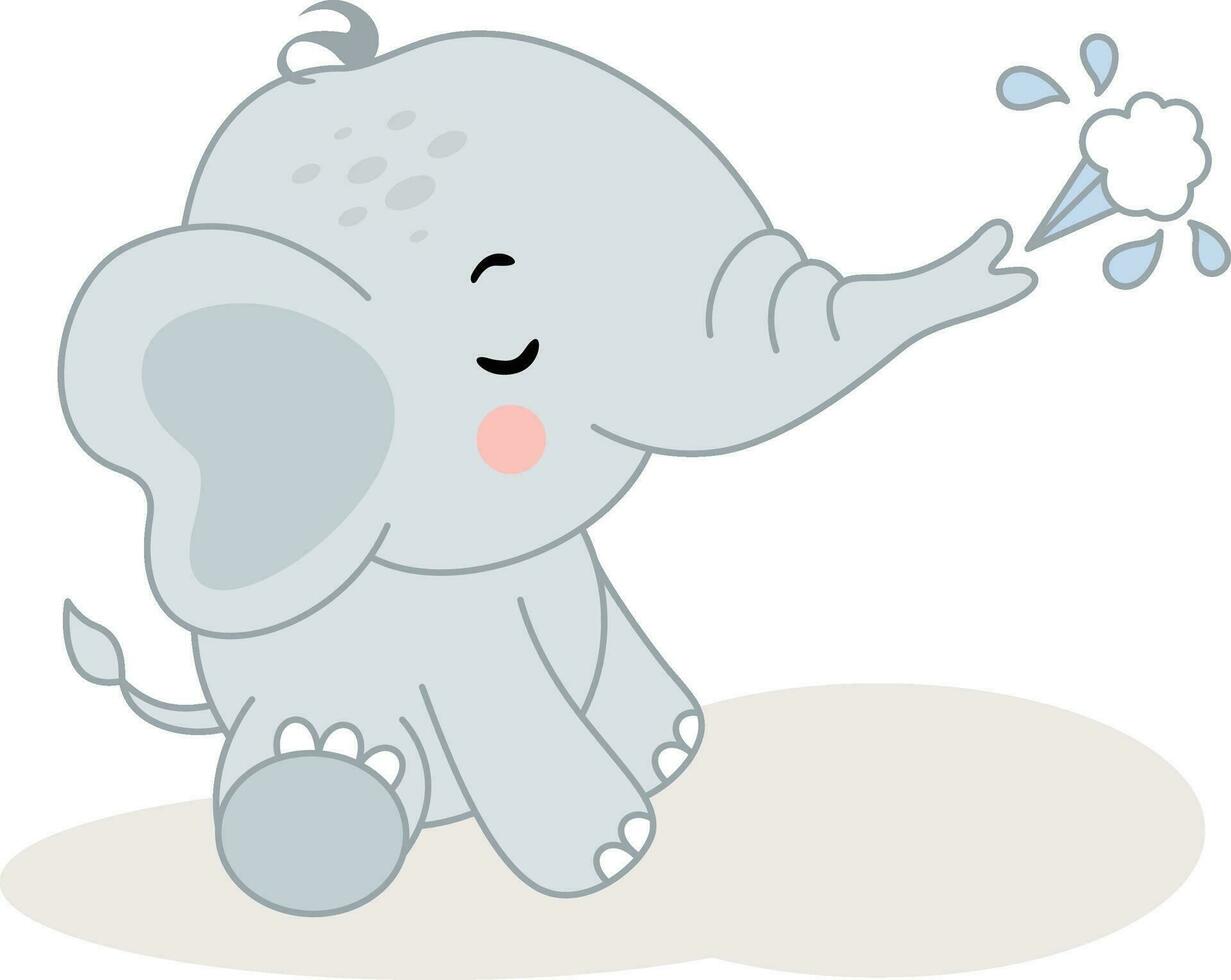 fofa bebê elefante pulverização água com tronco vetor