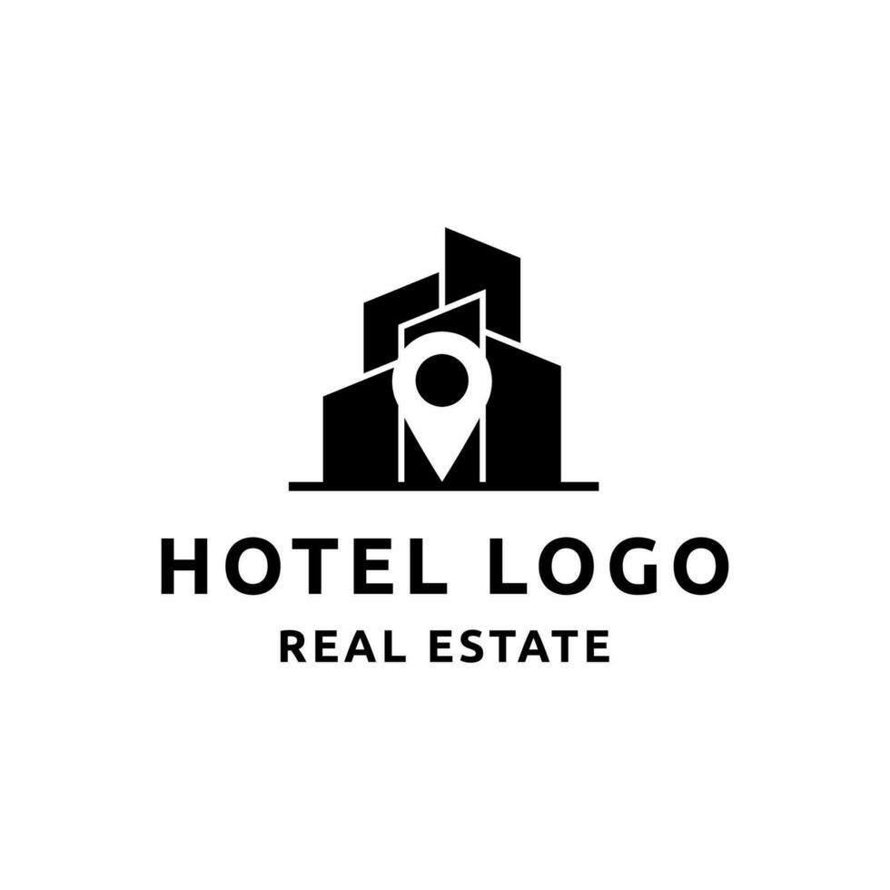 hotel logotipo. hotel ponto logotipo vetor. PIN ícone com hotel símbolo combinação isolado em branco fundo. vetor