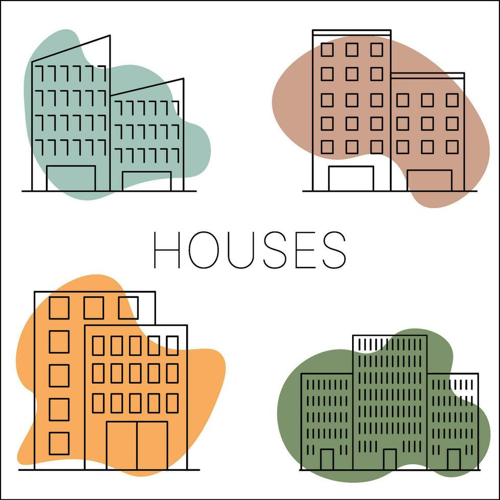 rede ícones dentro linha estilo. ícones do casas e edifícios vetor