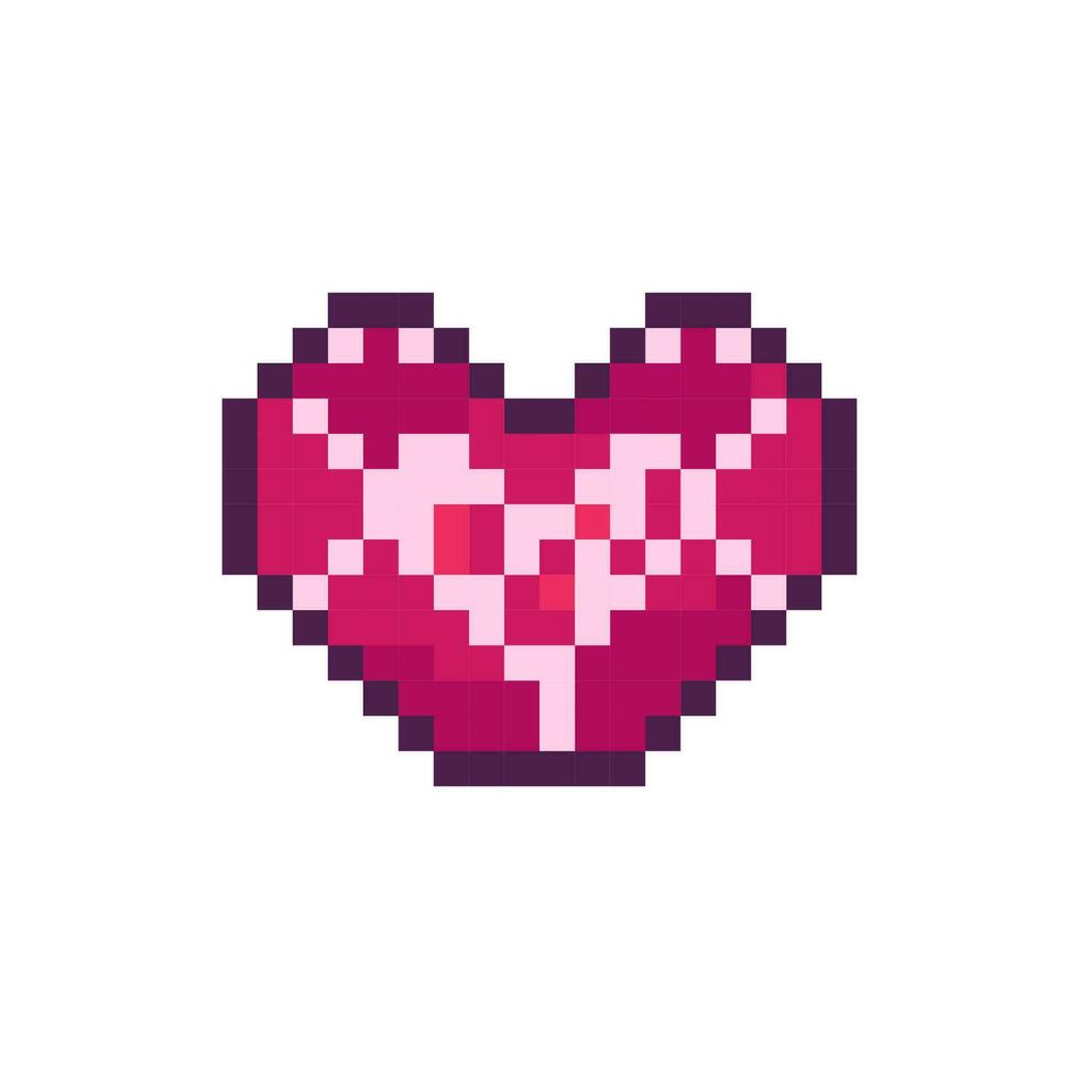 pixel pedra, vermelho gema em forma srdz, granada, 8 pedaço, retrô, ano 2000 pixel ícone em uma completamente branco fundo vetor