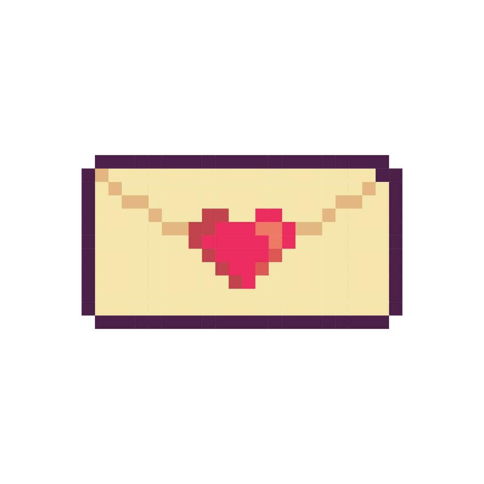 pixel amor carta, correspondência, 8 pedaço, retrô, ano 2000 pixel ícone em uma completamente branco fundo vetor