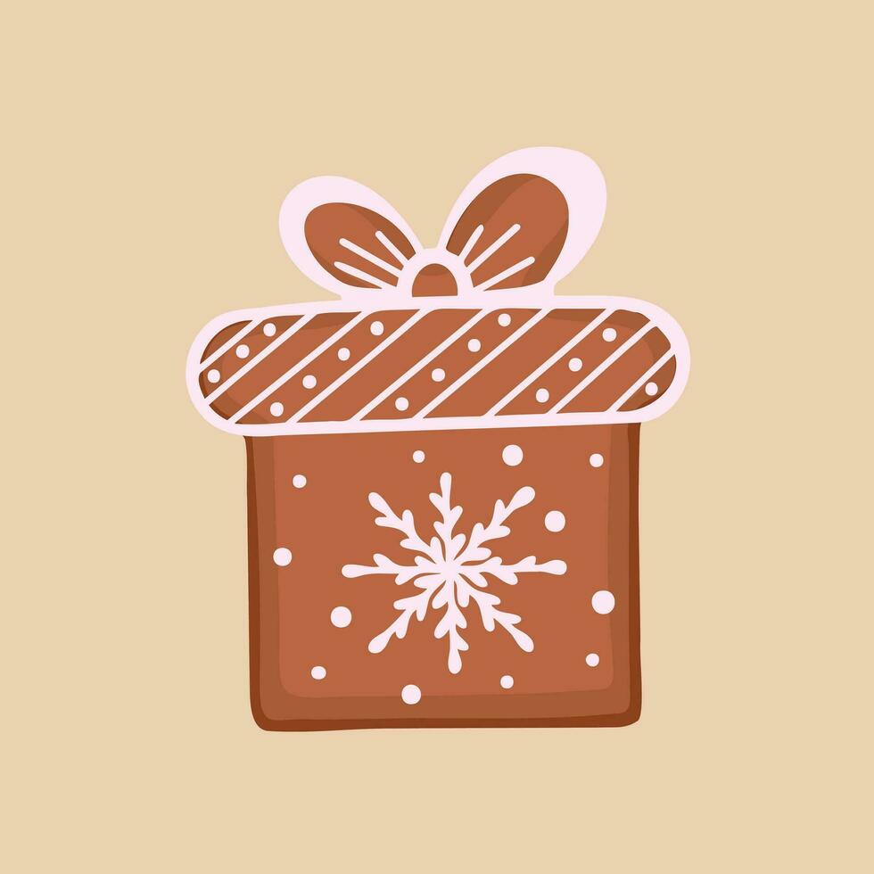 Natal presente caixa Pão de gengibre biscoito. ilustração para impressão, fundos, cobre e embalagem. imagem pode estar usava para cumprimento cartões, cartazes e adesivos. isolado em branco fundo. vetor