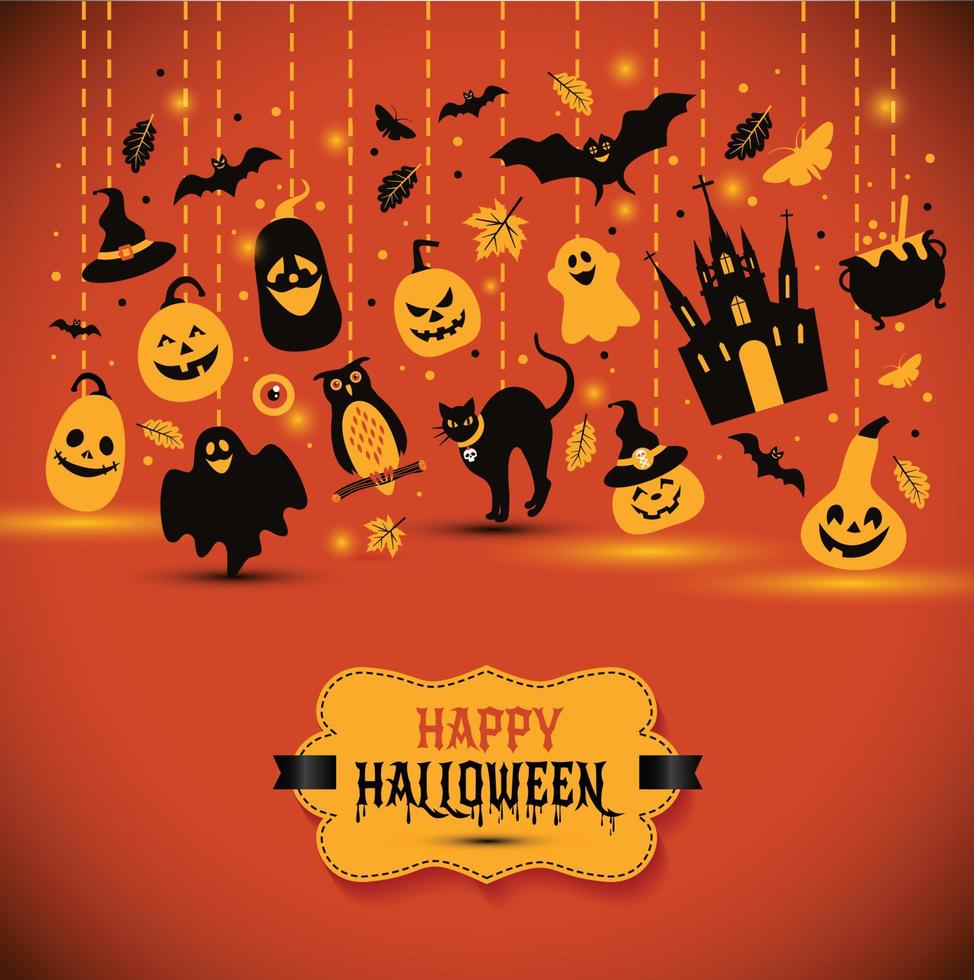 banner de halloween em fundo laranja. convite para festa noturna vetor