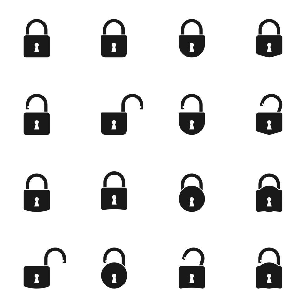 coleção de ícones de bloqueio. conjunto de ícones de bloqueio para fechar e abrir vetor