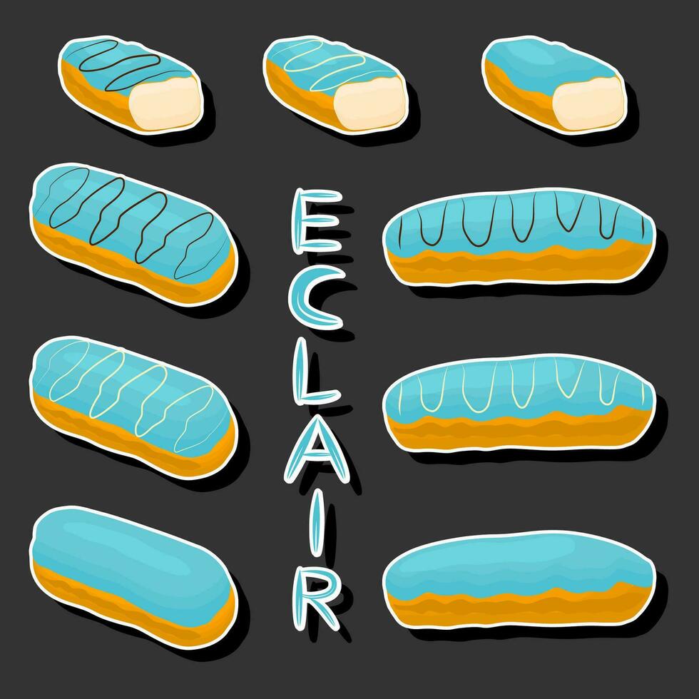 ilustração em tema fresco doce saboroso eclair do consistindo vários ingredientes vetor