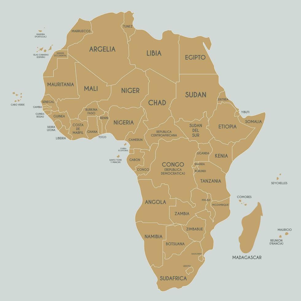 político África mapa vetor ilustração com país nomes dentro espanhol. editável e claramente etiquetado camadas.
