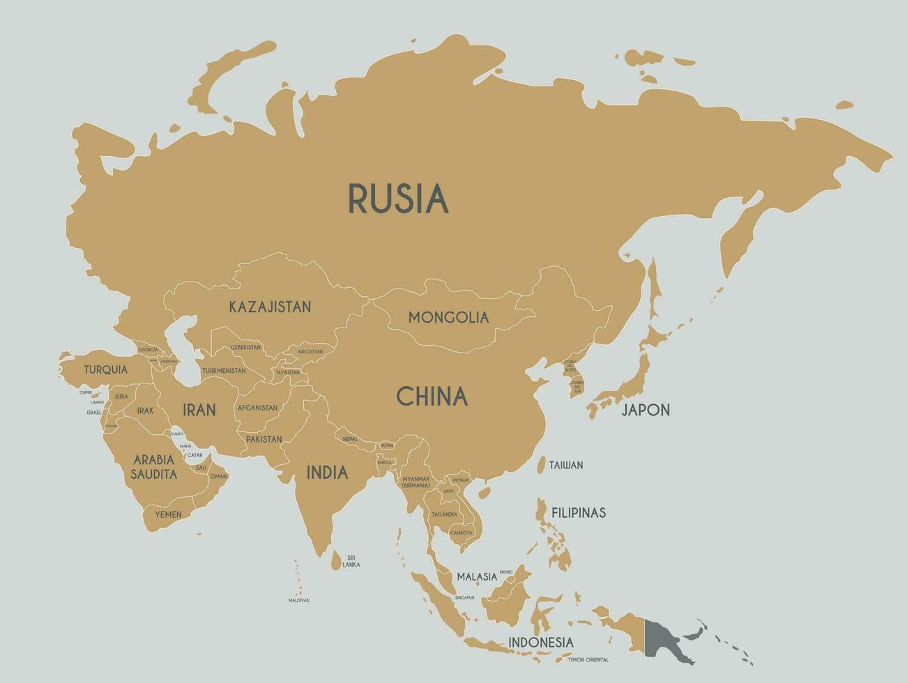 político Ásia mapa vetor ilustração com país nomes dentro espanhol. editável e claramente etiquetado camadas.