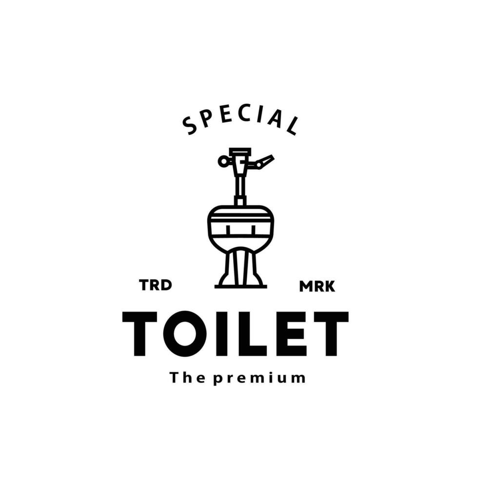 banheiro linha hipster logotipo tigela louças sanitárias vetor banheiro. bidé banheiro linha ícone interior