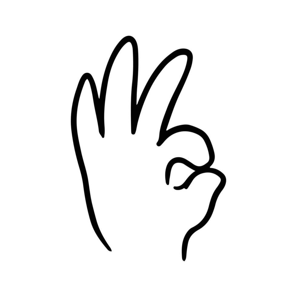 crianças mão gestos dentro rabisco estilo isolado. mão desenhado humano mãos expressando vários sinais e símbolos com dedos vetor