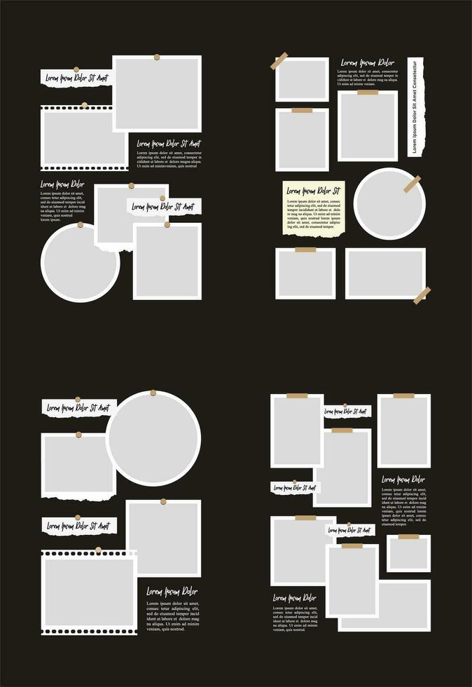 fotos ou colagem de molduras de fotos. layout de grade de página de quadrinhos molduras abstratas e modelo de parede de fotos digitais vetor