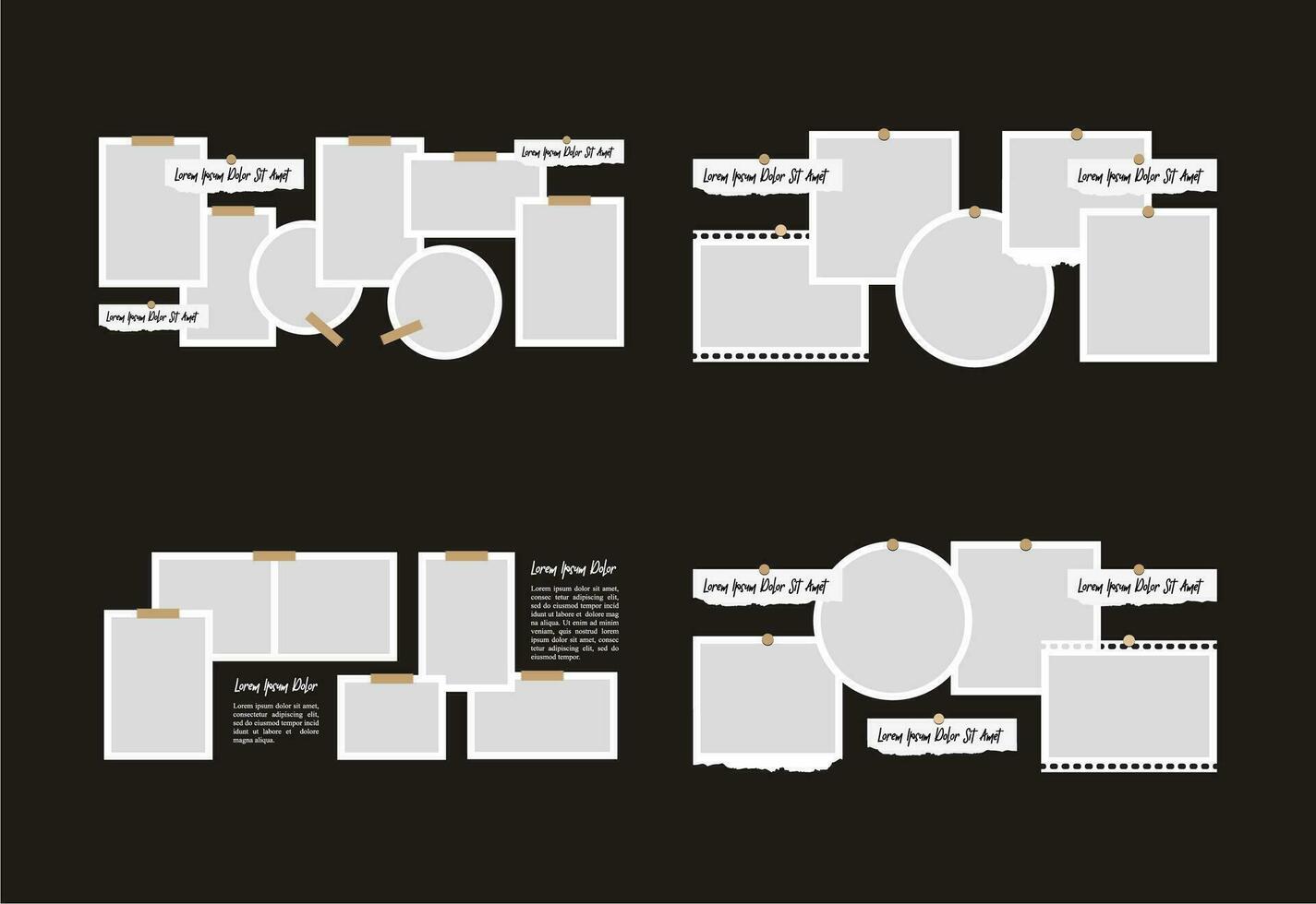 fotos ou colagem de molduras de fotos. layout de grade de página de quadrinhos molduras abstratas e modelo de parede de fotos digitais vetor