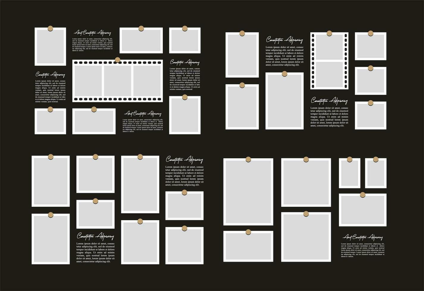 fotos ou colagem de molduras de fotos. layout de grade de página de quadrinhos molduras abstratas e modelo de parede de fotos digitais vetor