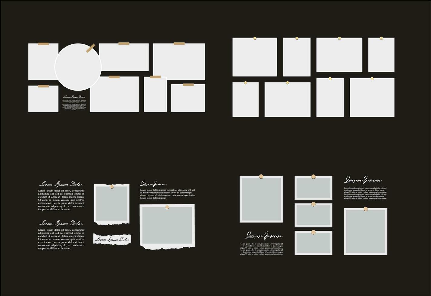 fotos ou colagem de molduras de fotos. layout de grade de página de quadrinhos molduras abstratas e modelo de parede de fotos digitais vetor