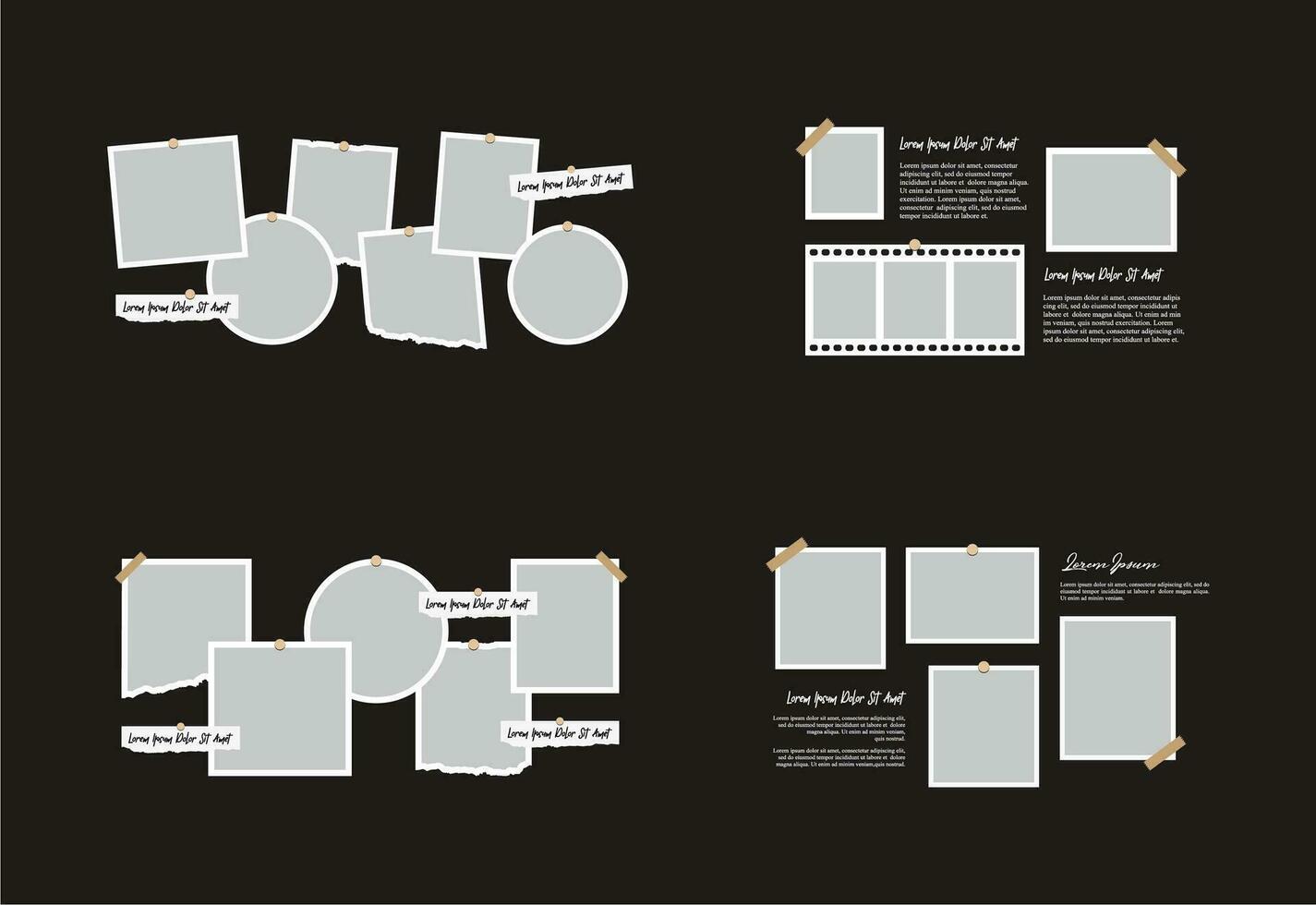 fotos ou colagem de molduras de fotos. layout de grade de página de quadrinhos molduras abstratas e modelo de parede de fotos digitais vetor